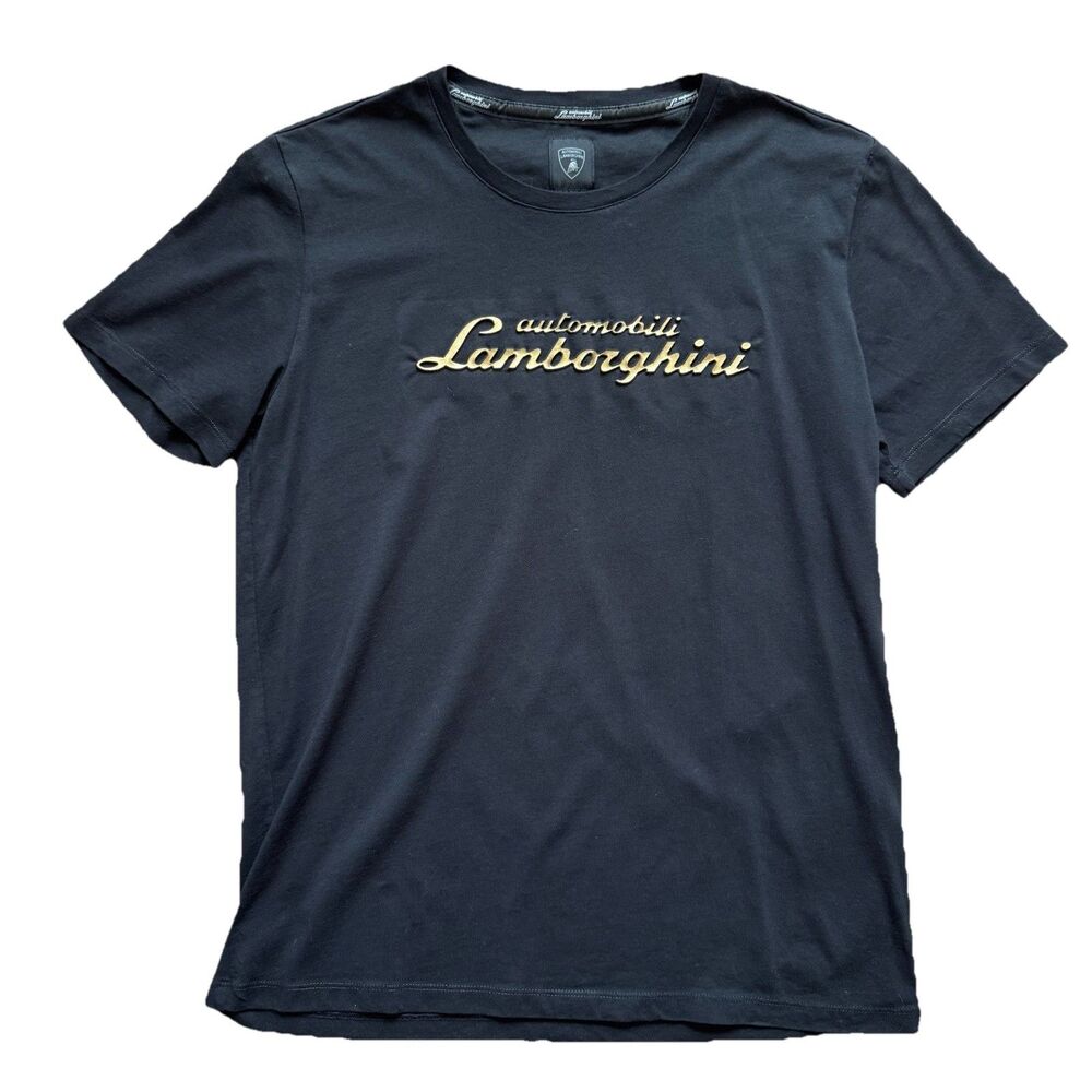 Automobili Lamborghini Black Gold Emboss Spell Out Logo T Shirt Mens M Luxury